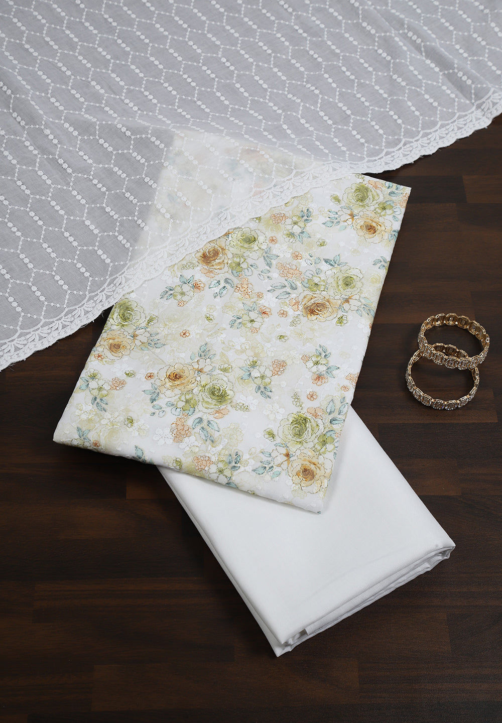 Printed Cotton Fabric Unstitched Suit With Thread Work