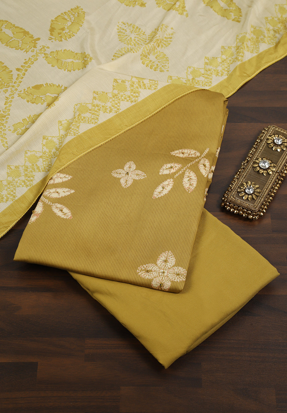 Printed Cotton unstitched Suit With Note Sequins Work