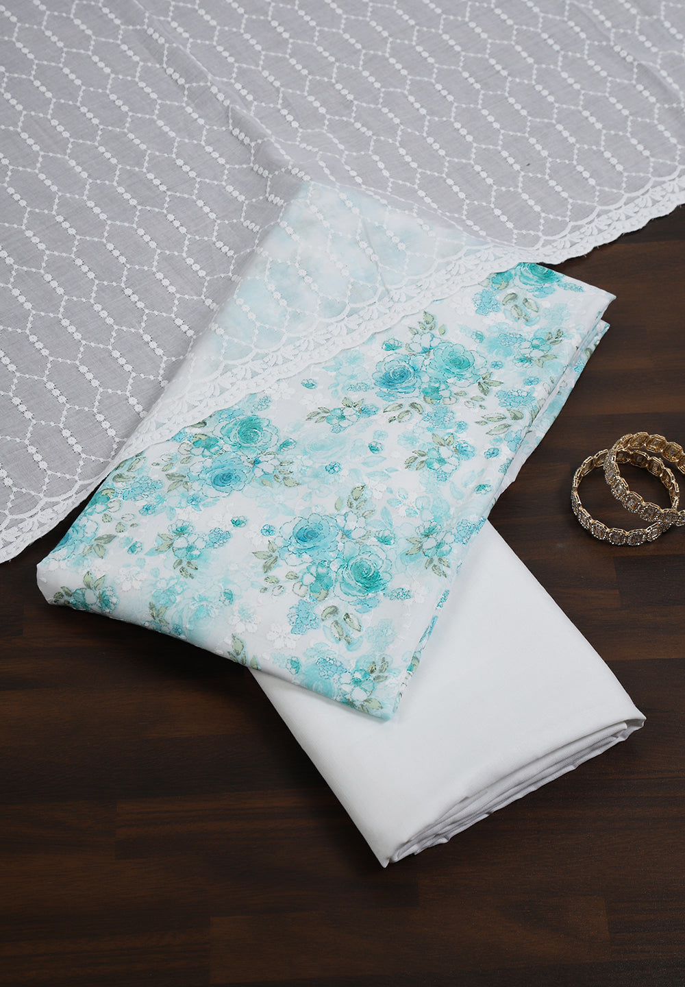 Printed Cotton Fabric Unstitched Suit With Thread Work