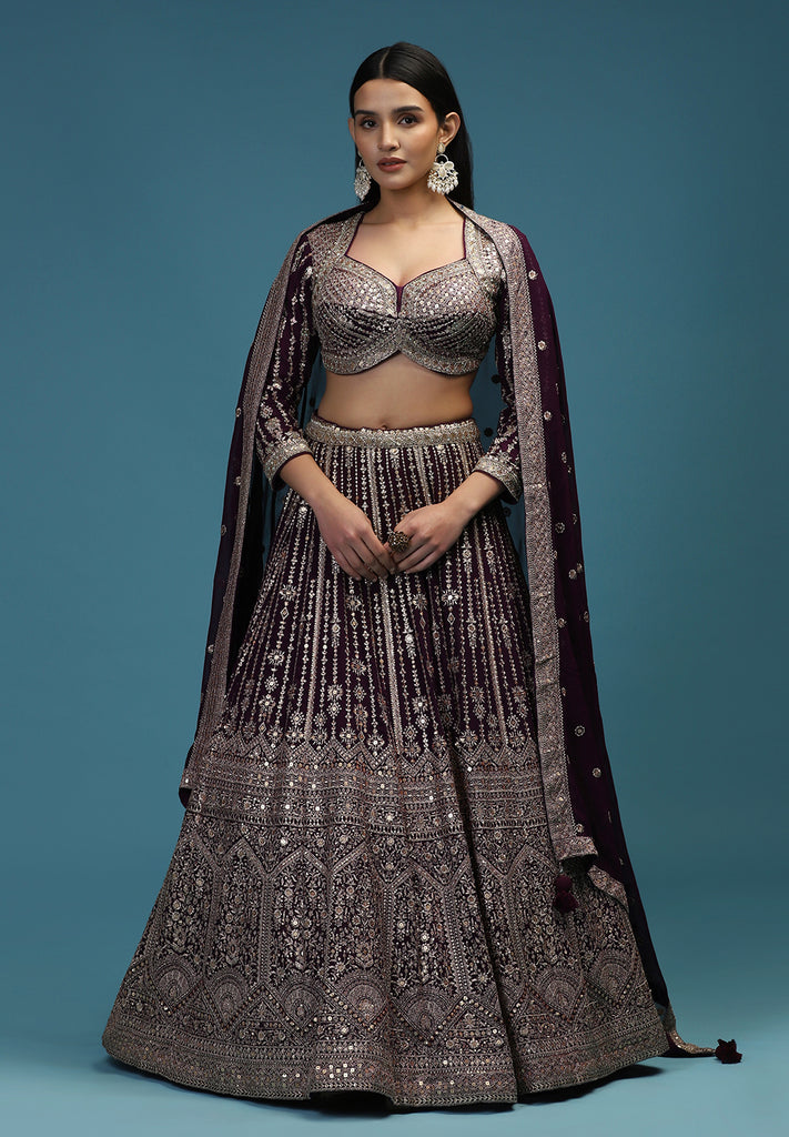 Buy Wine Readymade Lehenga Set for Brides | Bombay Selections