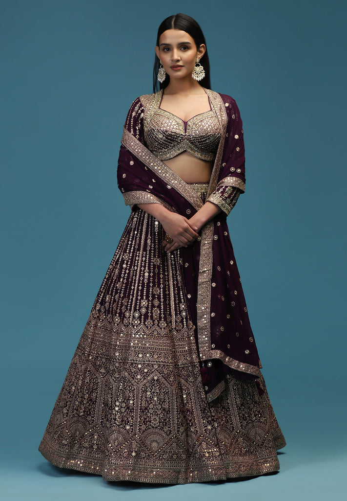 Wine Readymade Lehenga Set