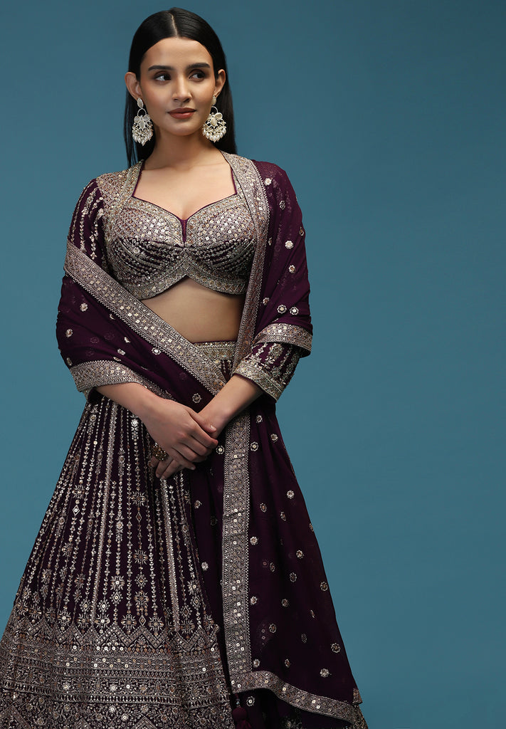 Buy Wine Readymade Lehenga Set for Brides