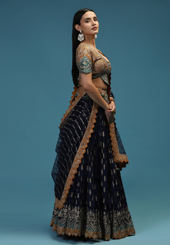 Buy Navy Blue Lehenga Set for Brides Online in India