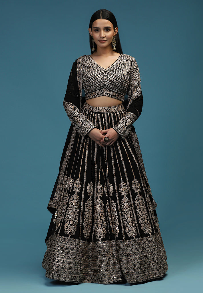 Buy Black Readymade Lehenga Set Online | Bombay Selections