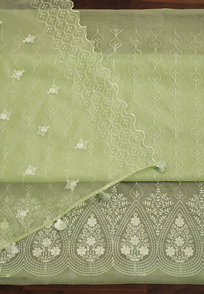 Shop Pista Green Organza Unstitched Suit Set | Bombay Selections