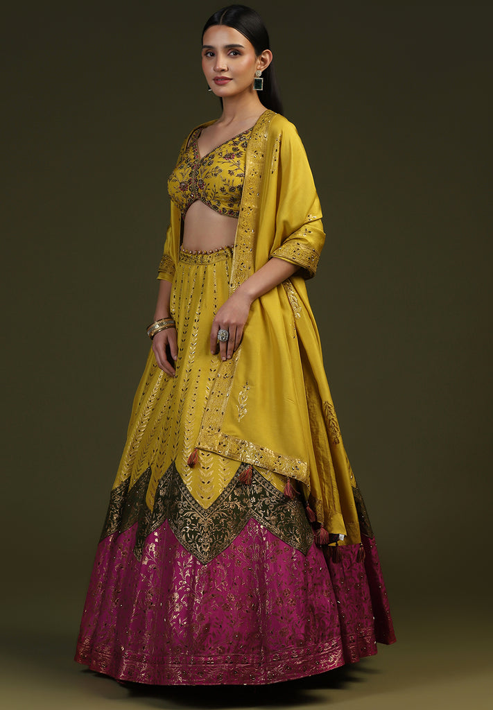 Get Mustard Readymade Lehenga Set Online for Women