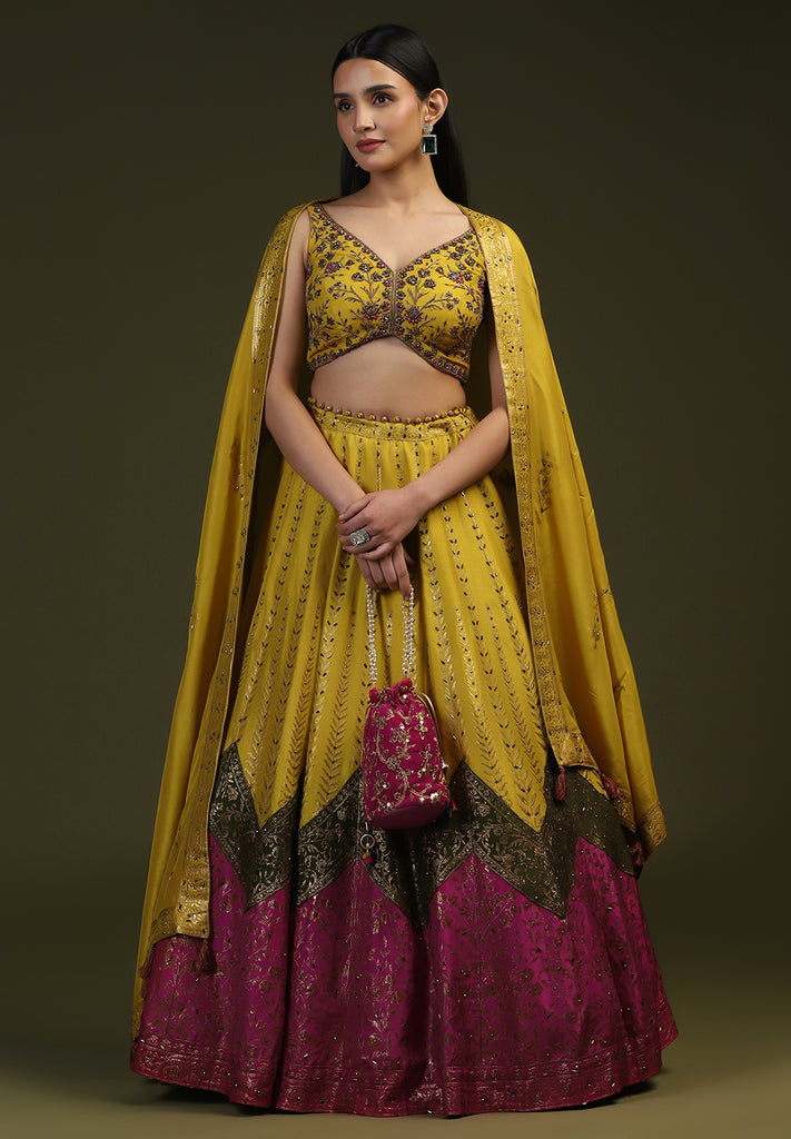 Get Mustard Readymade Lehenga Set Online