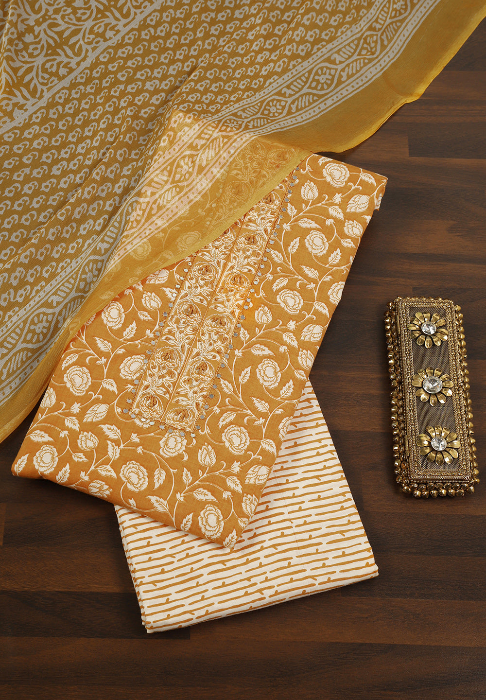 Printed Cotton Unstitched Suit with Neck Patch