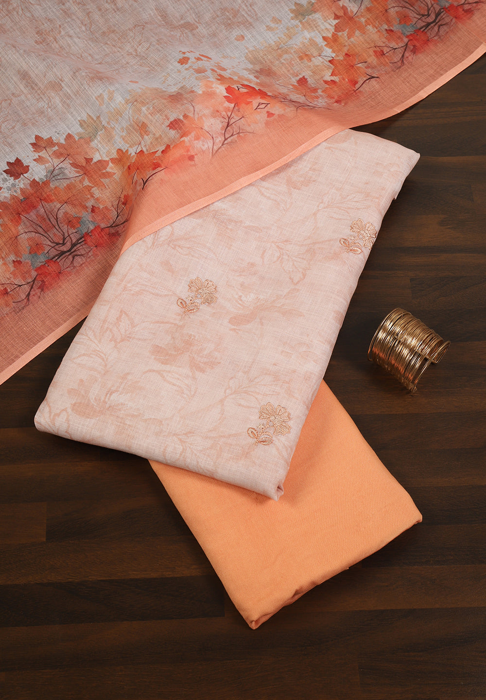 Printed Linen Cotton Unstitched Suit With Thread Work