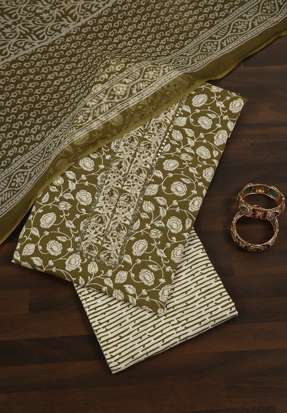 Printed Cotton Unstitched Suit with Neck Patch