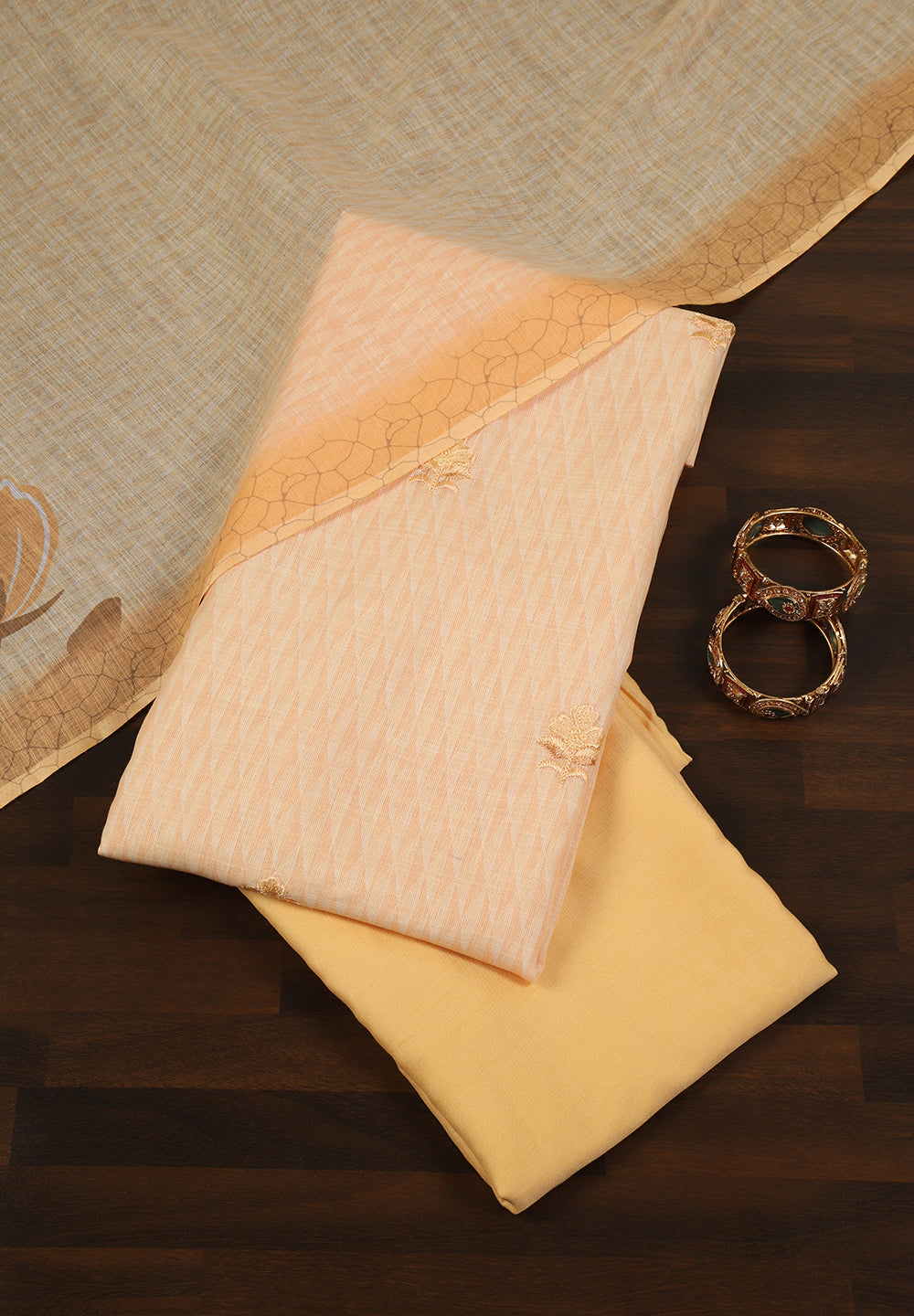 Printed Linen Cotton Unstitched Suit With Thread Work