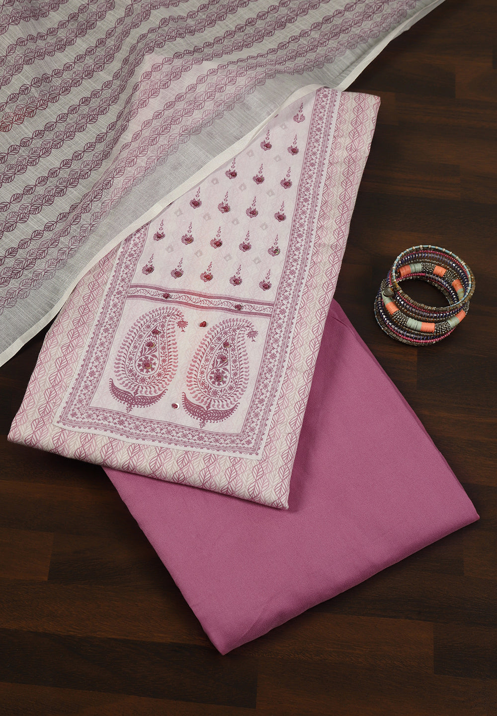 "Printed Perfection: Cotton Unstitched Suit with Stylish Neck Patch"