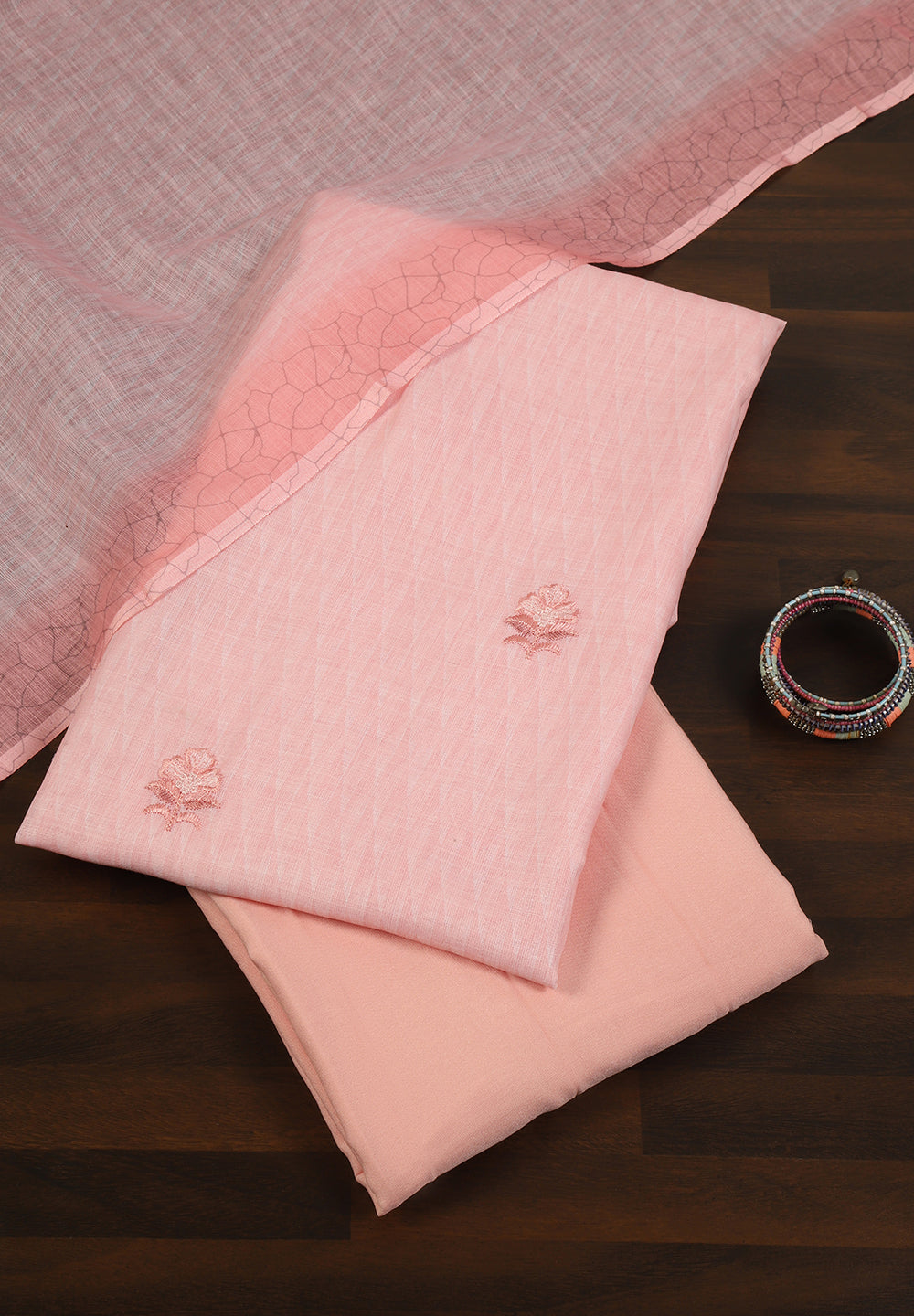 Printed Linen Cotton Unstitched Suit With Thread Work