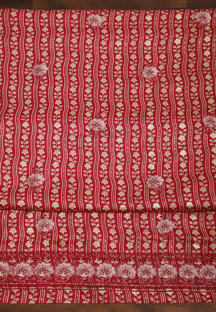 Get Unstitched Red Cotton Print Suit | Bombay Selections