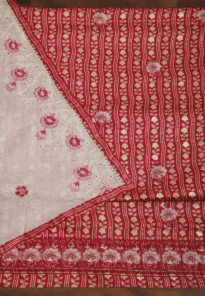 Get Unstitched Red Cotton Suit | Bombay Selections