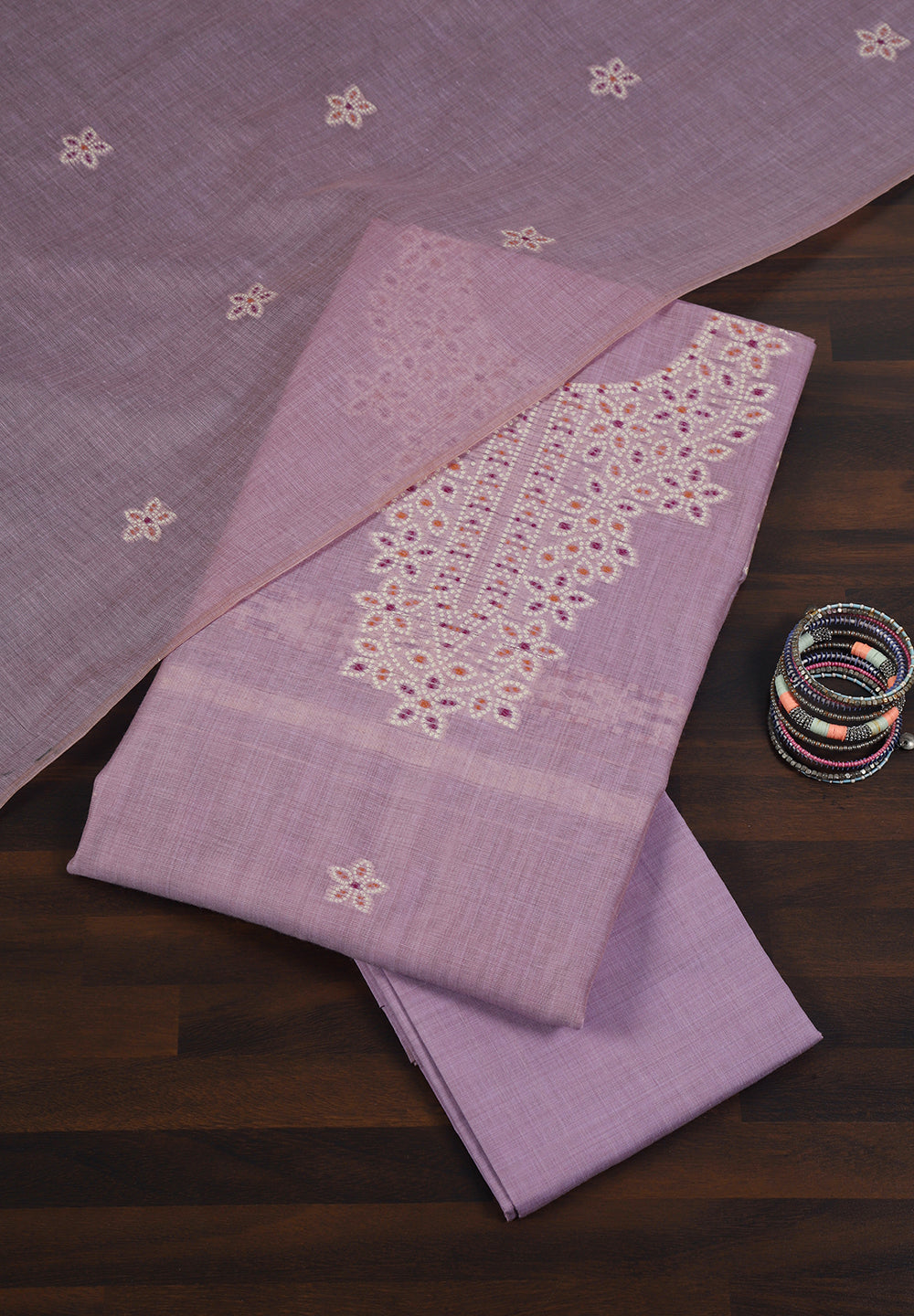 Linen Cotton Unstitched Suit With Thread Work