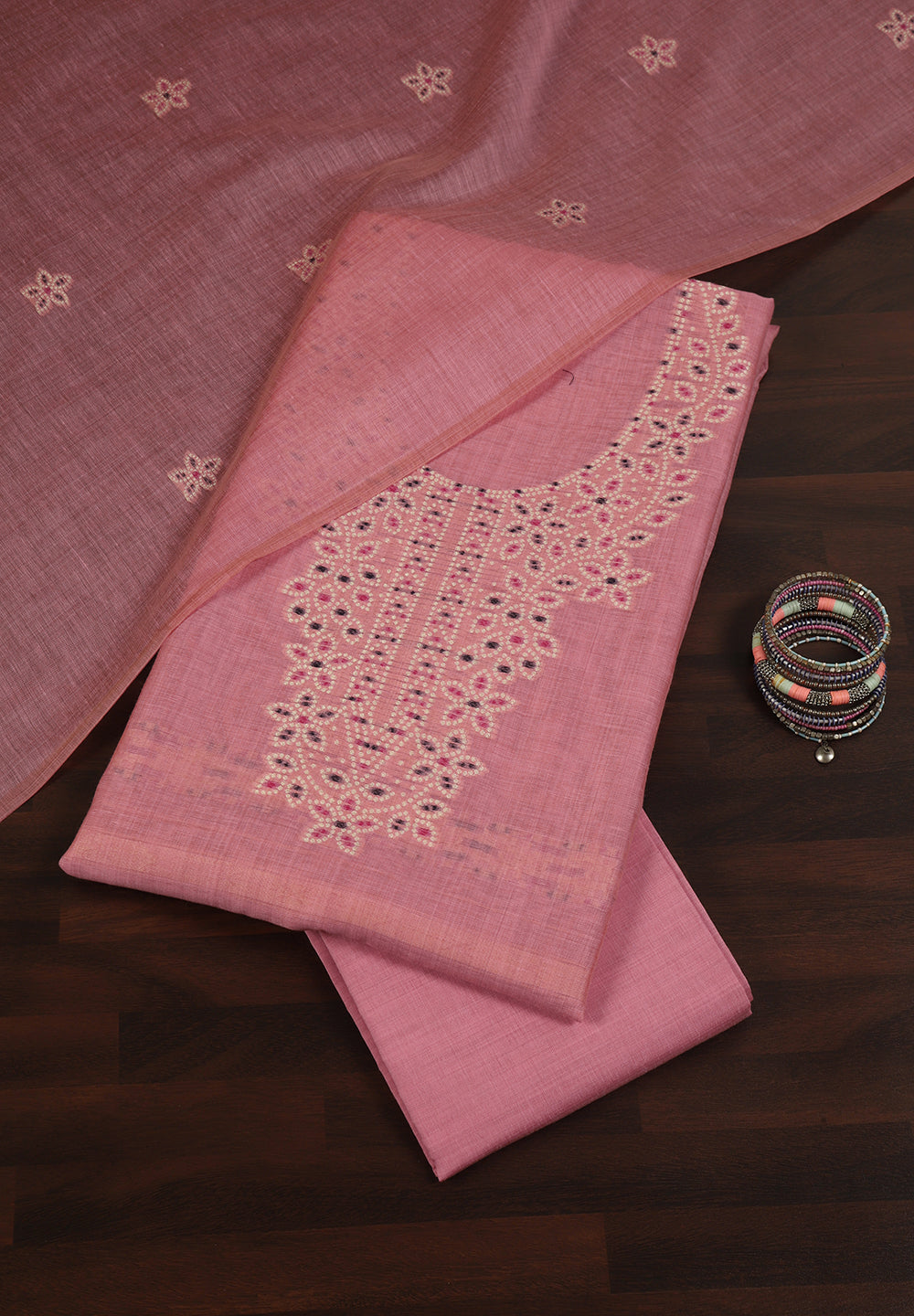 Linen Cotton Unstitched Suit With Thread Work