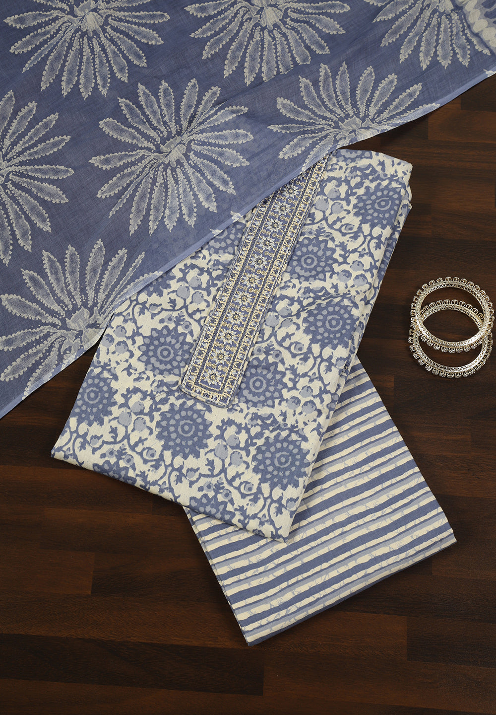 Printed Cotton Unstitched Suit with Stylish Neck Patch