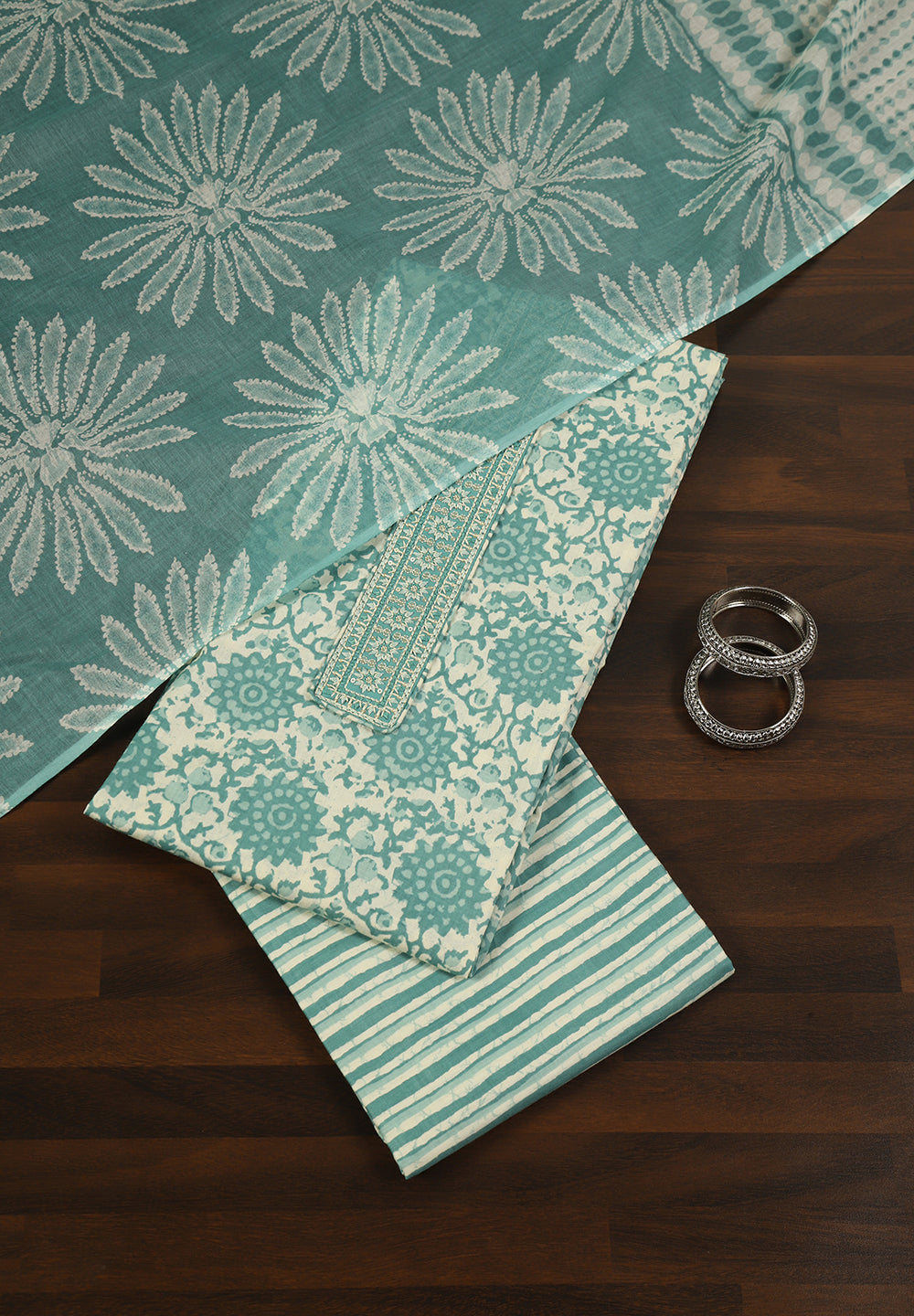 Printed Cotton Unstitched Suit with Stylish Neck Patch