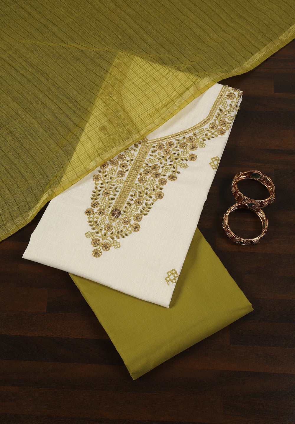 White Linen Cotton Unstitched Suit with Hand Embroidery