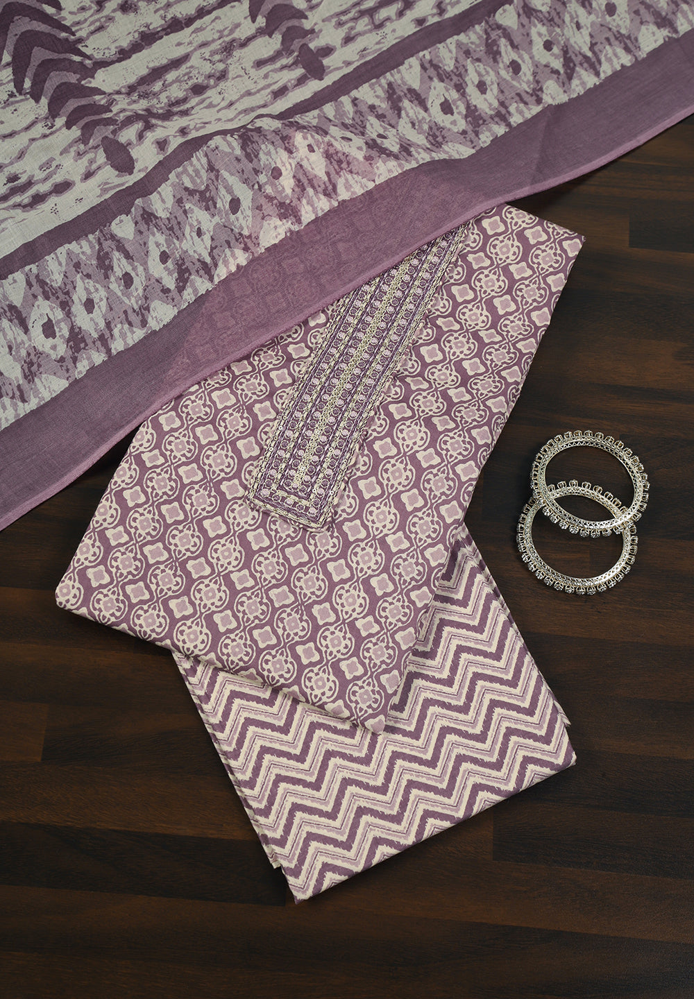 Printed Cotton Unstitched Suit with Stylish Neck Patch