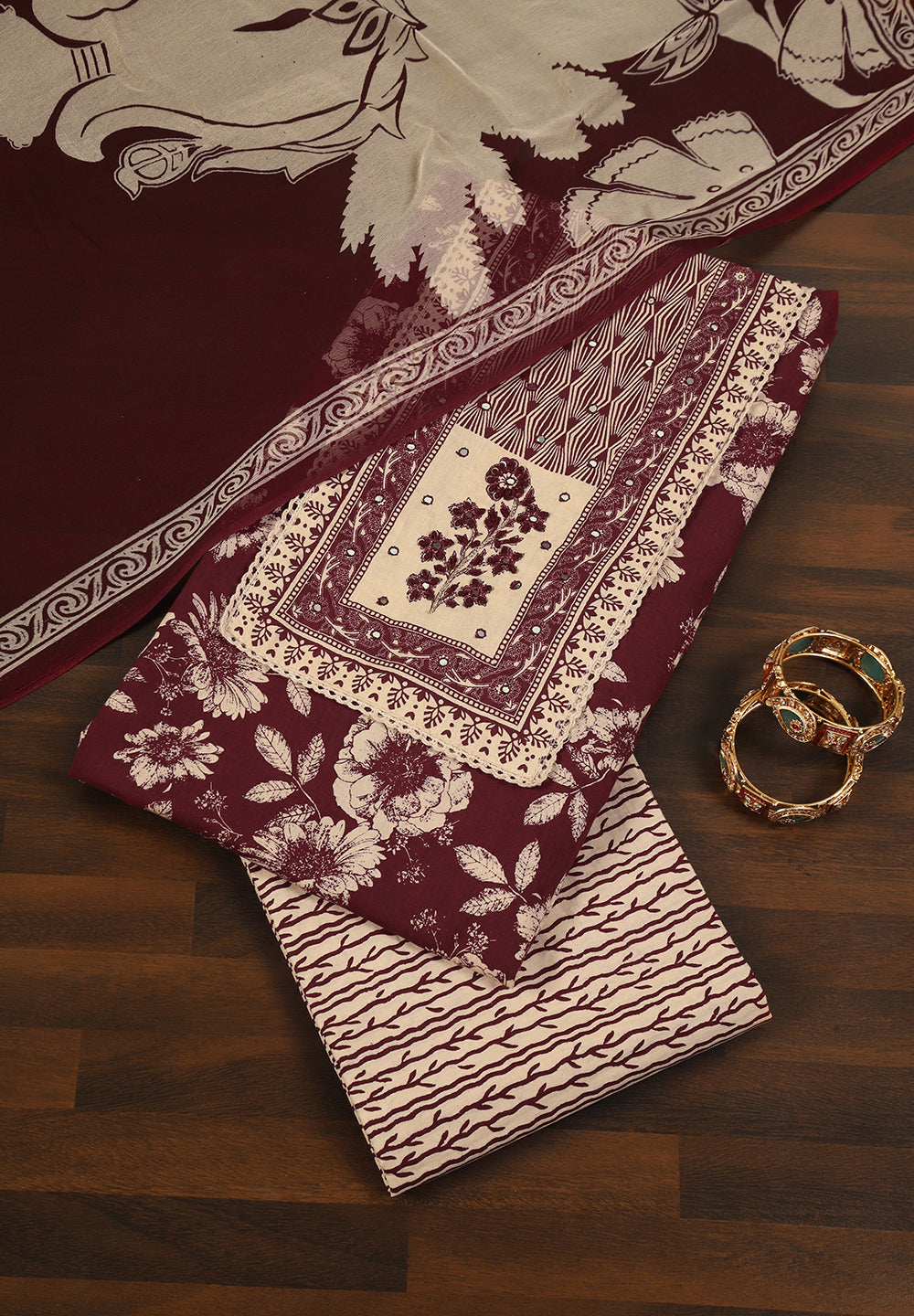 Printed Cotton Unstitched Suit with Neck Patch