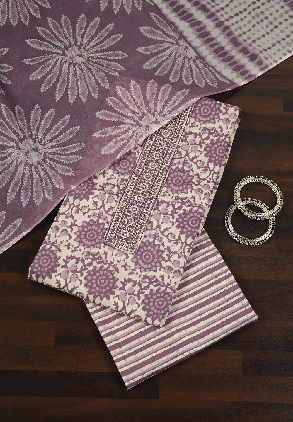 Printed Cotton Unstitched Suit with Stylish Neck Patch