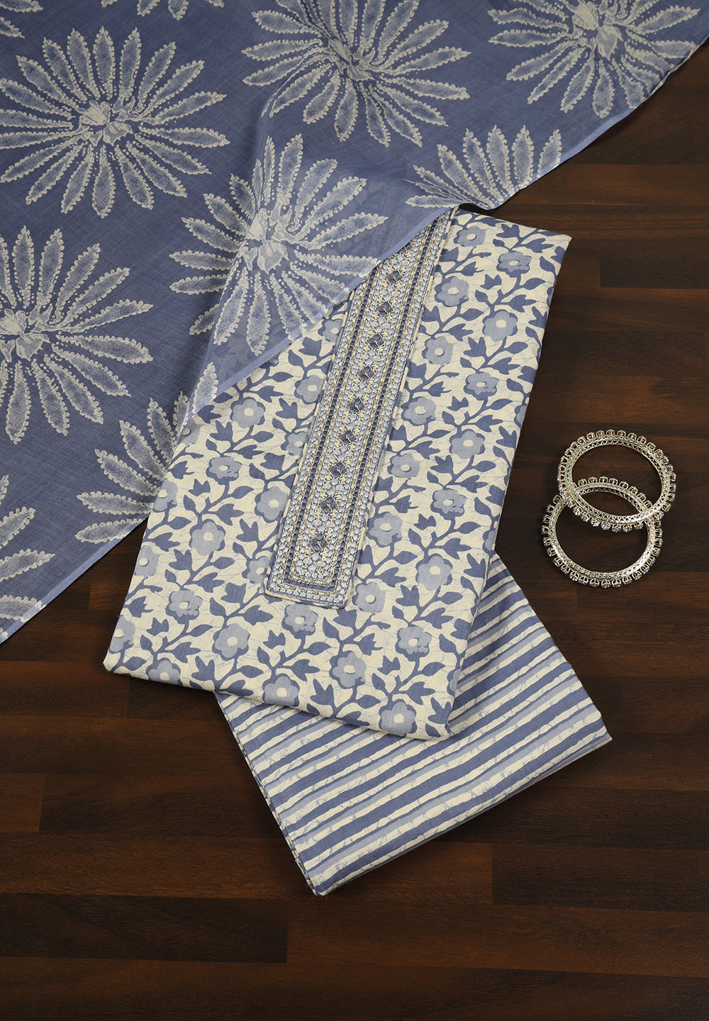 Printed Cotton Unstitched Suit with Stylish Neck Patch