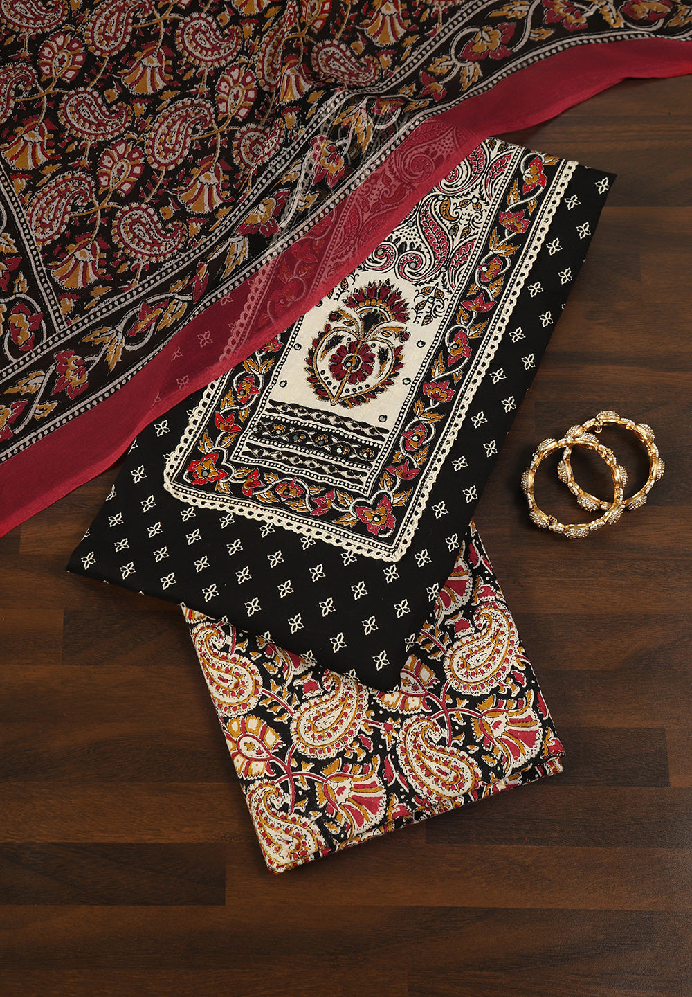 Unstitched Suit with Intricate Thread Neck Patch & Printed Chiffon Dupatta