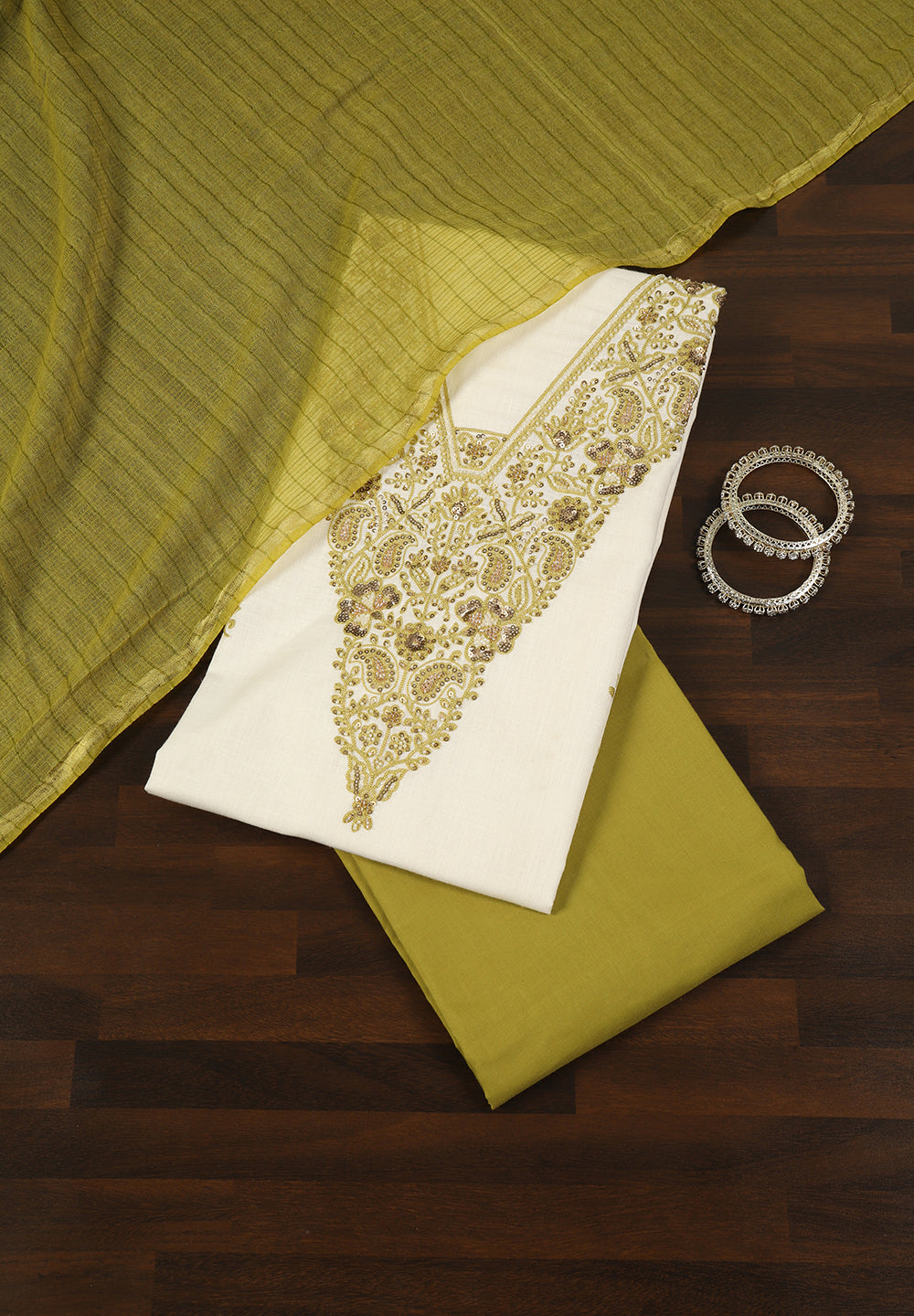 White Linen Cotton Unstitched Suit with Hand Embroidery