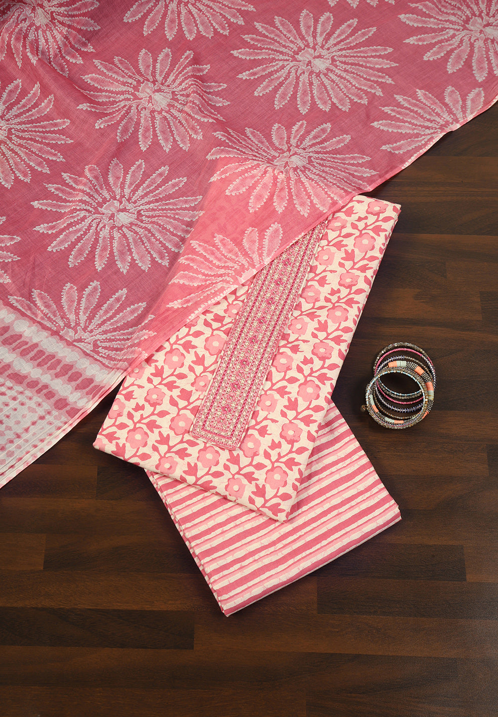 Printed Cotton Unstitched Suit with Stylish Neck Patch