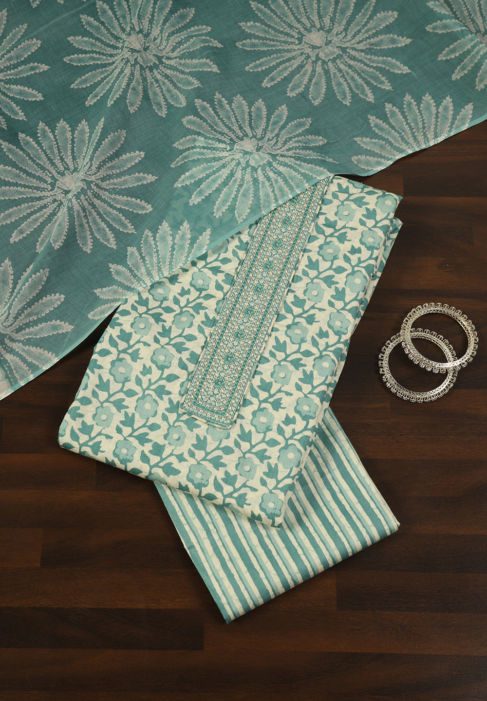 Printed Cotton Unstitched Suit with Stylish Neck Patch