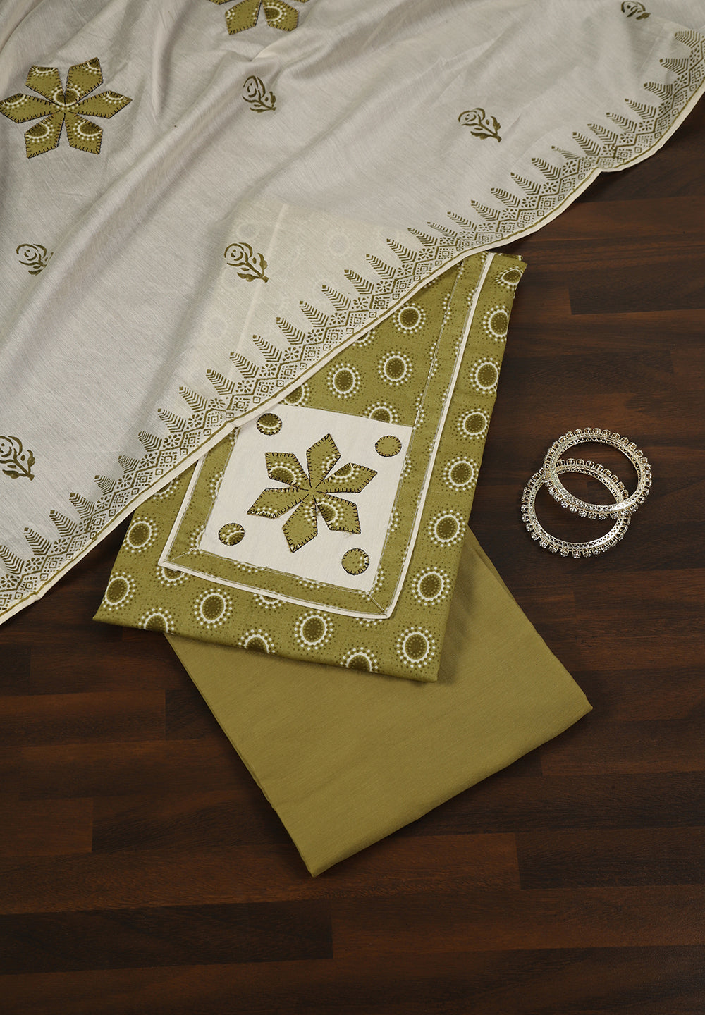 Printed Cotton Unstitched Suit with Stylish Neck Patch