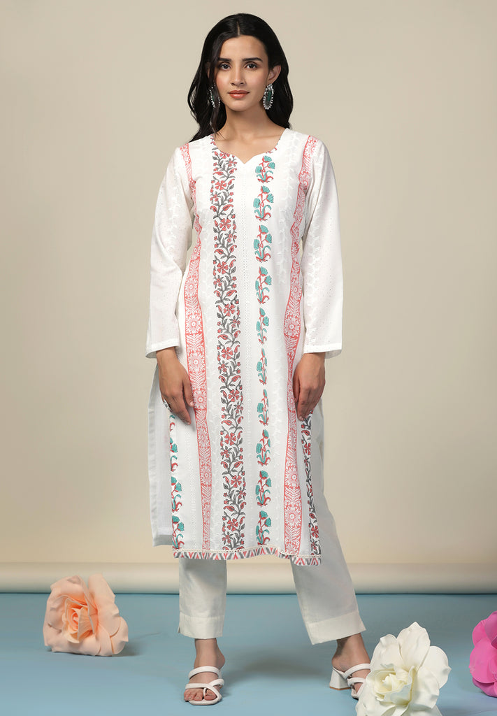 Buy Red Unstitched Cotton Suit for Women Online | Bombay Selections