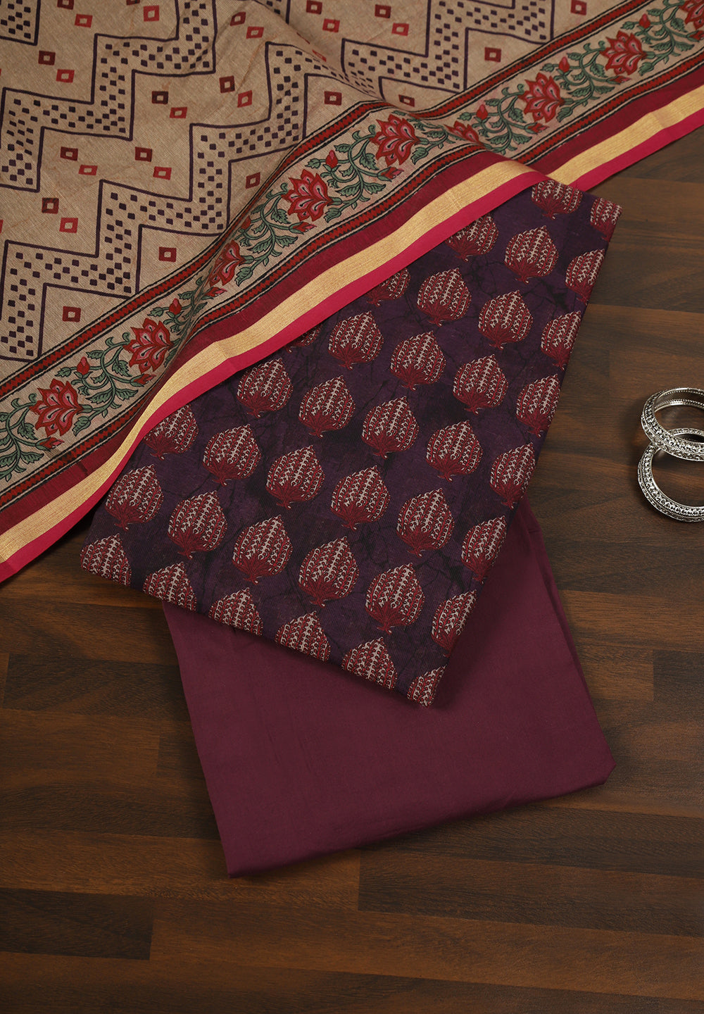 Hand-Block Printed Cotton Unstitched Suit Set