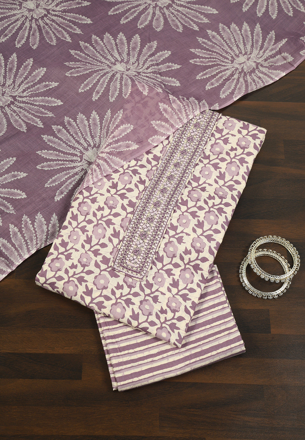 Printed Cotton Unstitched Suit with Stylish Neck Patch