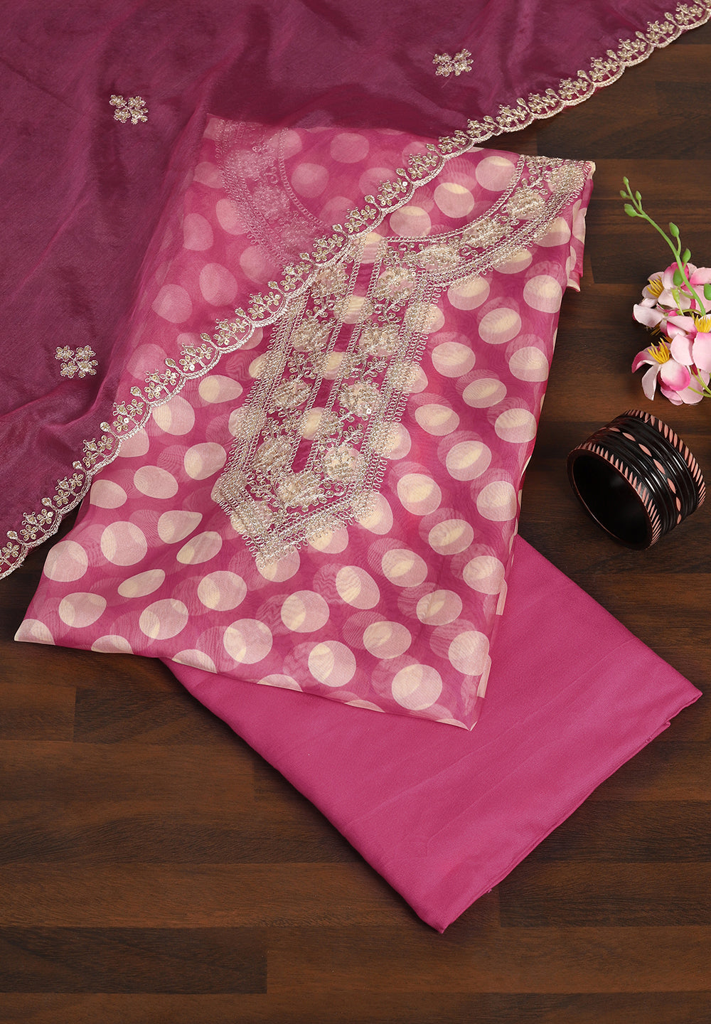 Organza Unstitched Suit with Intricate Aari Sequins Work