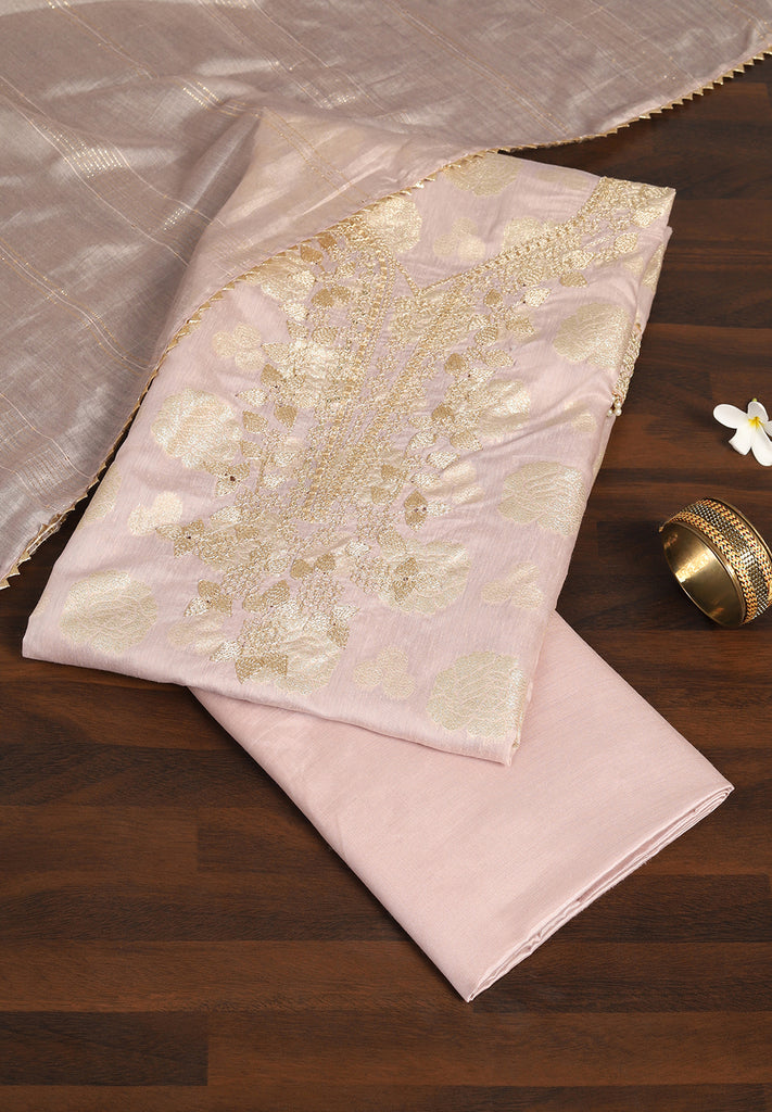 Banarasi Chanderi Unstitched Suit – Zari, Aari & Sequin Detailing