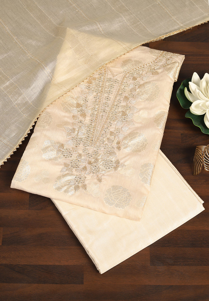 Banarasi Chanderi Unstitched Suit – Zari, Aari & Sequin Detailing