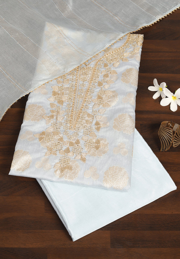 Banarasi Chanderi Unstitched Suit – Zari, Aari & Sequin Detailing