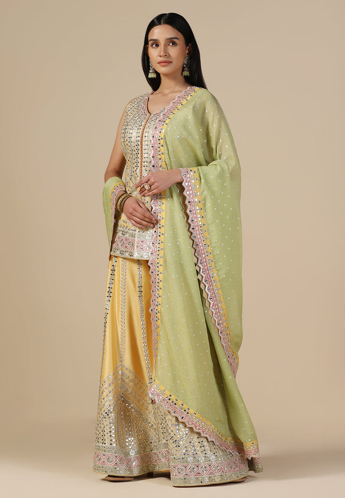 Shop Yellow Serenity Raw Silk Sharara Suit