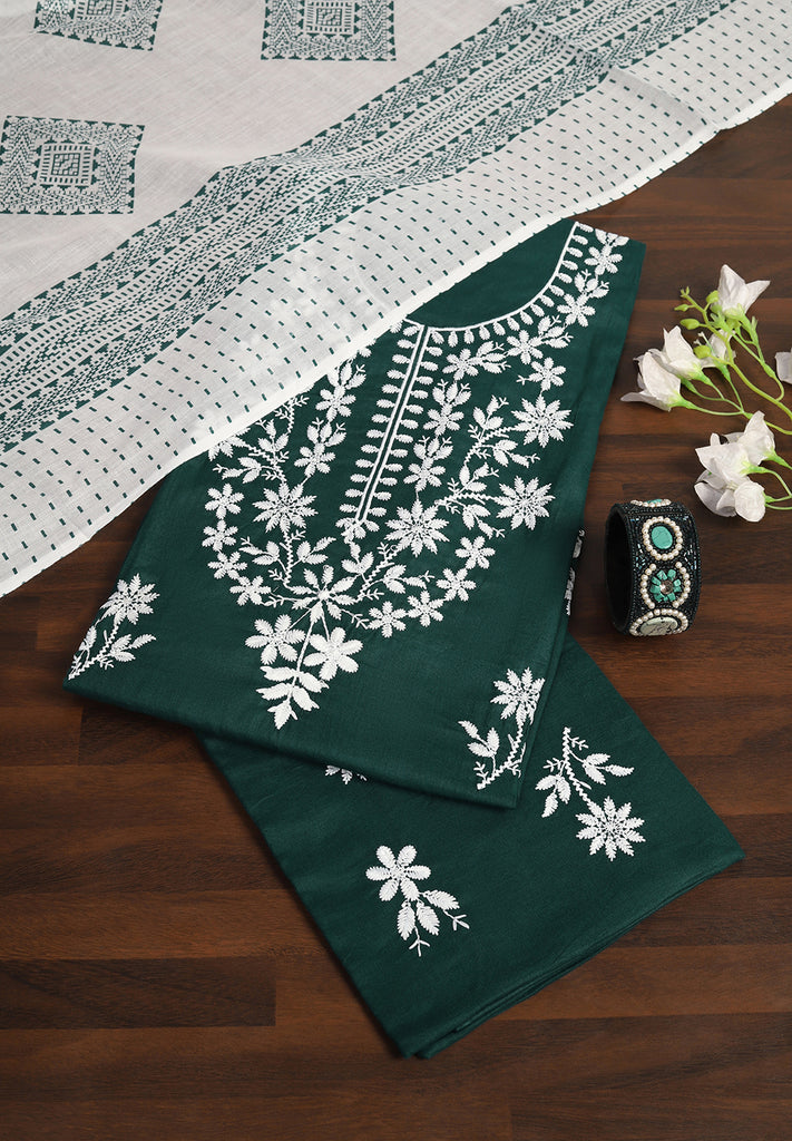 "Grace in Every Stitch: Cotton Unstitched Suit with Fine Resham Work"