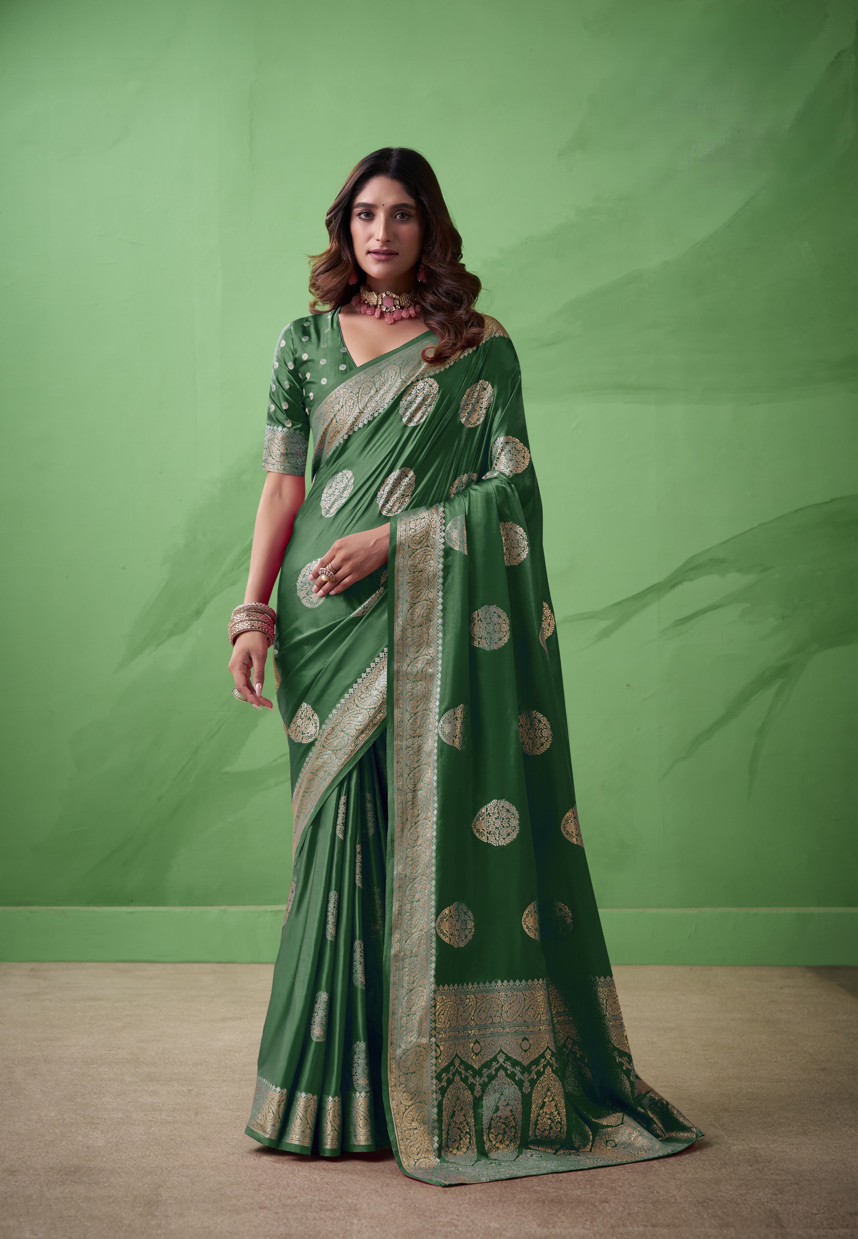 Royal Prussian Banarasi Silk Saree with Intricate Gold Zari Work