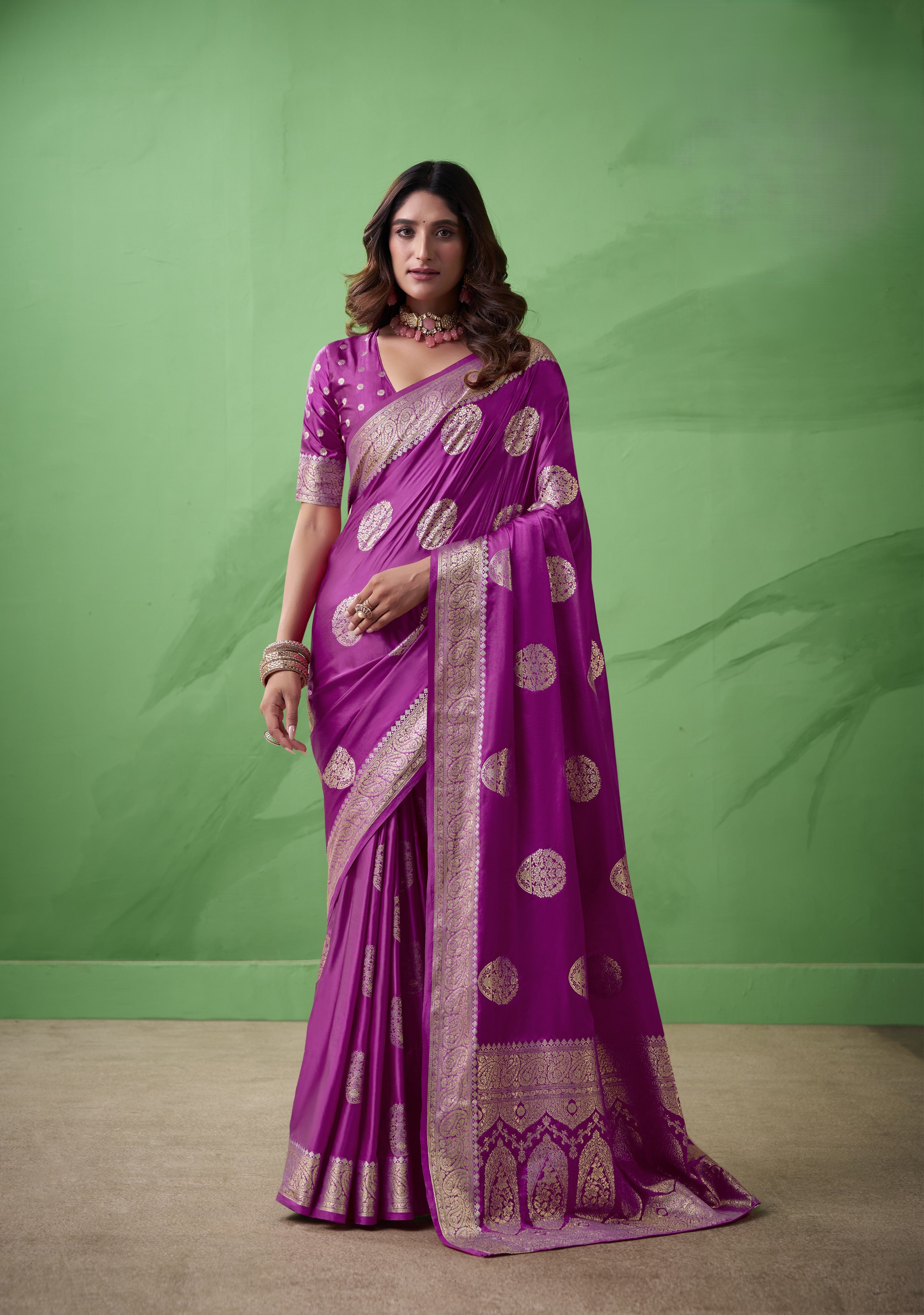 Royal Prussian Banarasi Silk Saree with Intricate Gold Zari Work