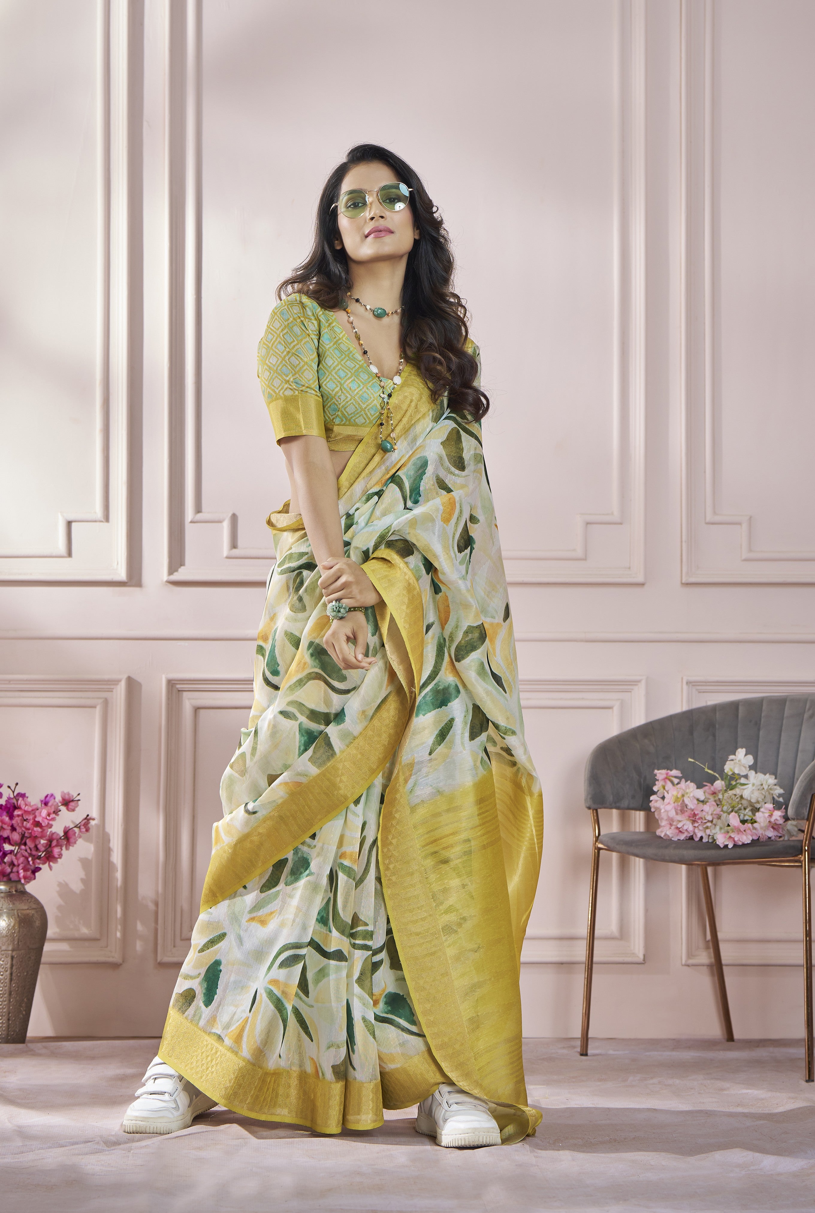 Printed Cotton Silk Saree with Zari border