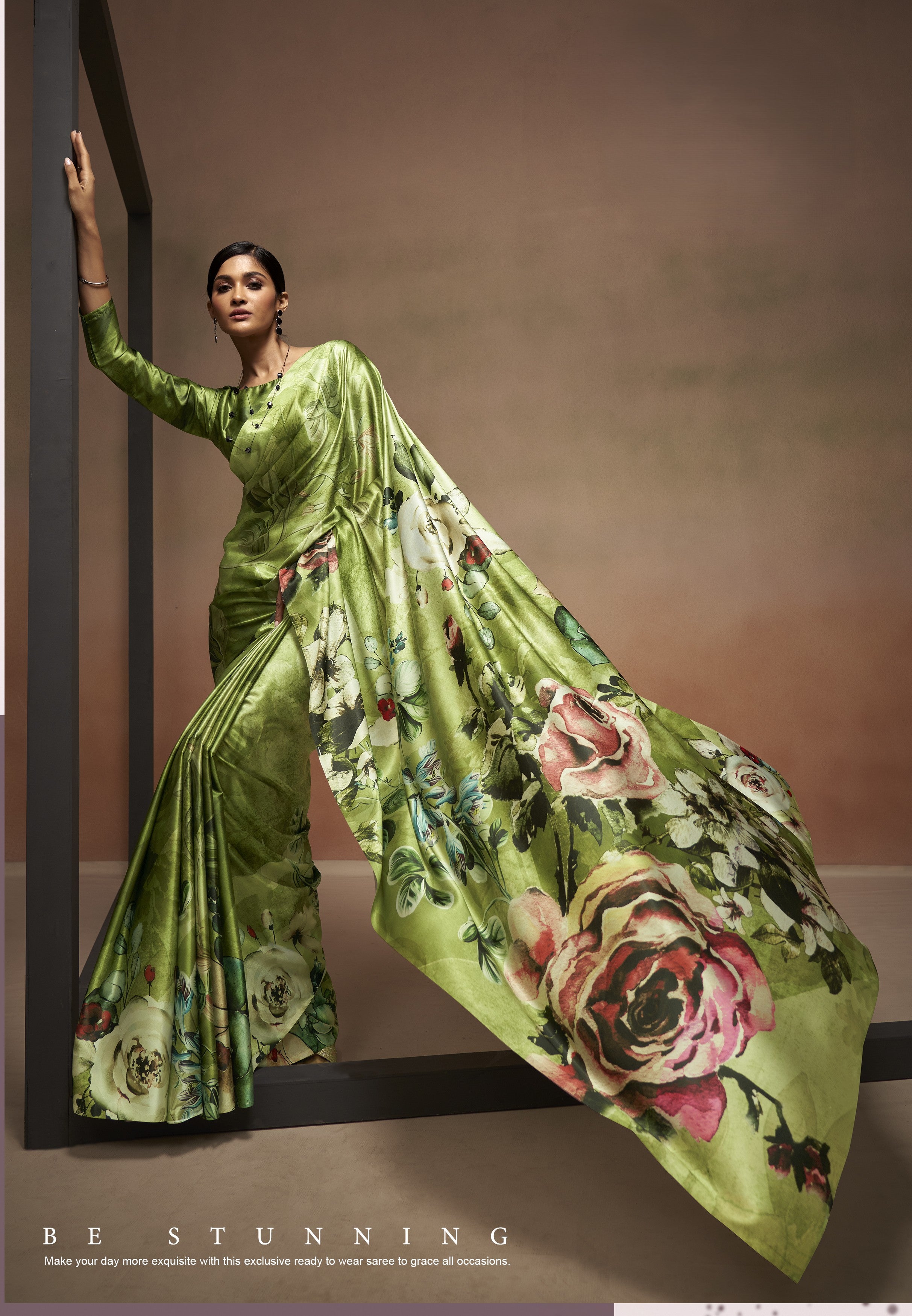 Multi Printed Satin Crepe Saree