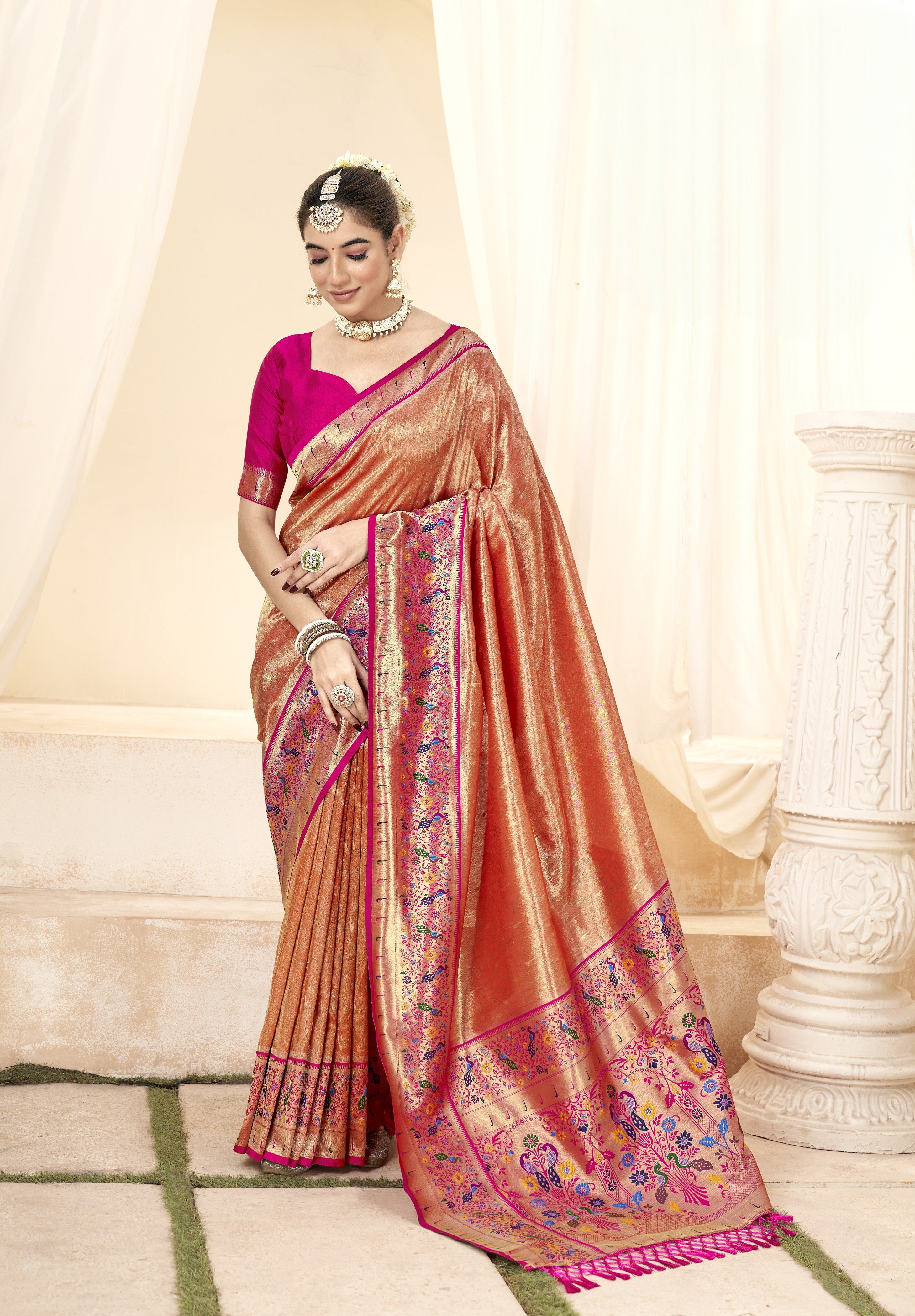 Paithani-Style Fusion Banarasi Tissue Silk Saree
