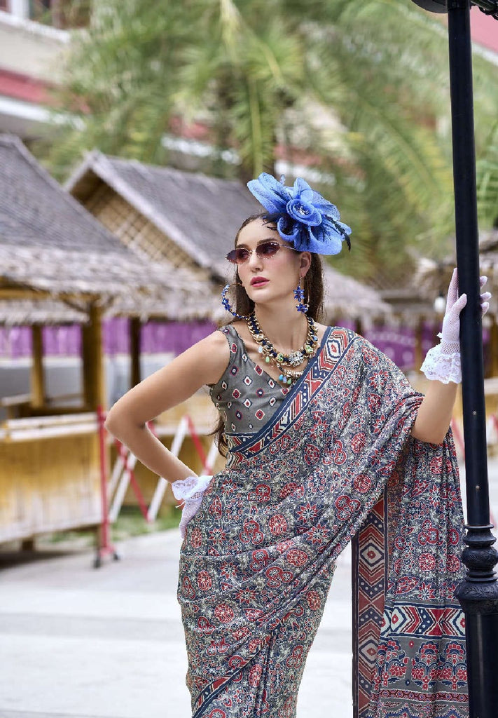 Multi Printed Satin Crepe Saree