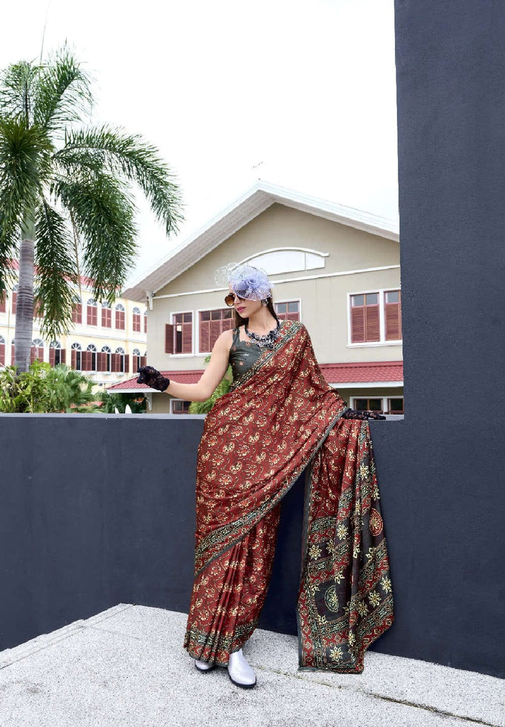 Multi Printed Satin Crepe Saree