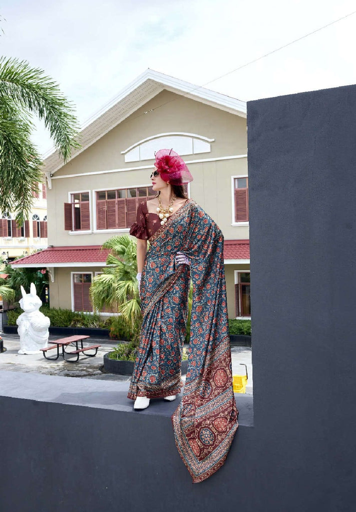 Multi Printed Satin Crepe Saree